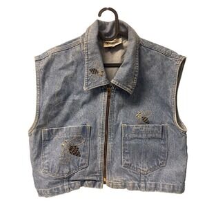 Vtg Christine Alexander Embellished Bee Denim Vest Women's M Jean Sleeveless